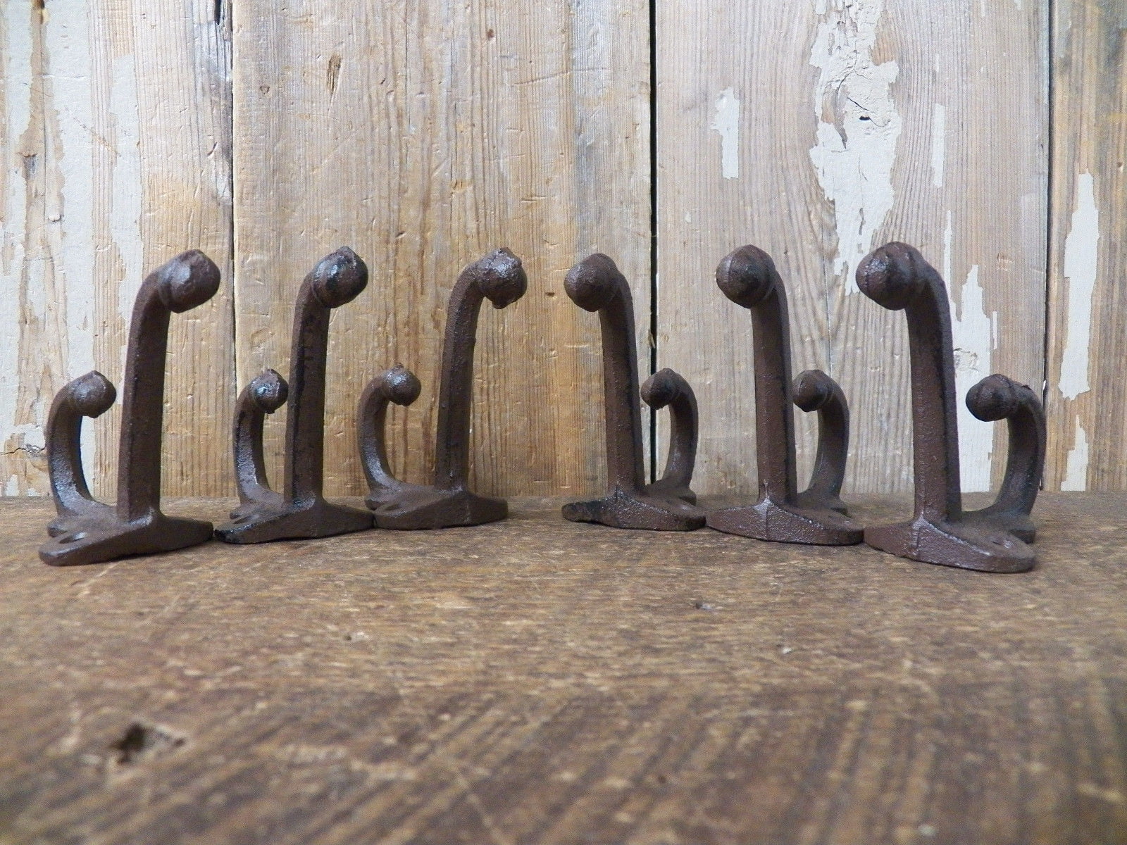 Set of Cast Iron Antique Style Double Acorn Rustic School Coat