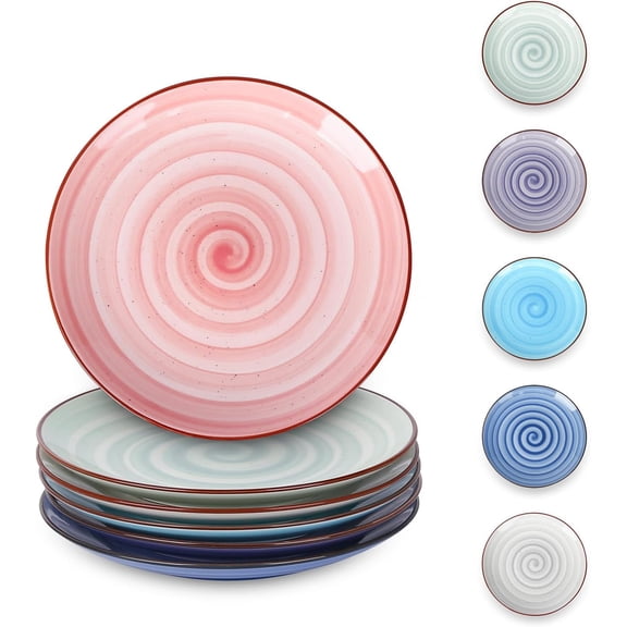 Set of 6 Ceramic Dessert Plates, 10 Inch Appetizer Plates for Cake, Snacks & Side Dishes, Microwave & Dishwasher Safe