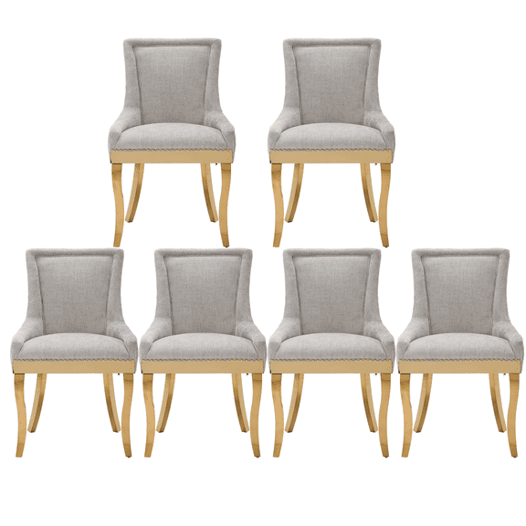 Set of 6 Chenille Dining Chairs with Metal Legs & Rivet Trim Wide Seat KItchen Dining Room Chairs Accent Side Chairs