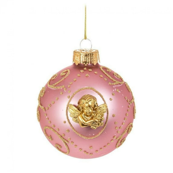 Set of 6 Cherub On A A Pink Ball Ornament