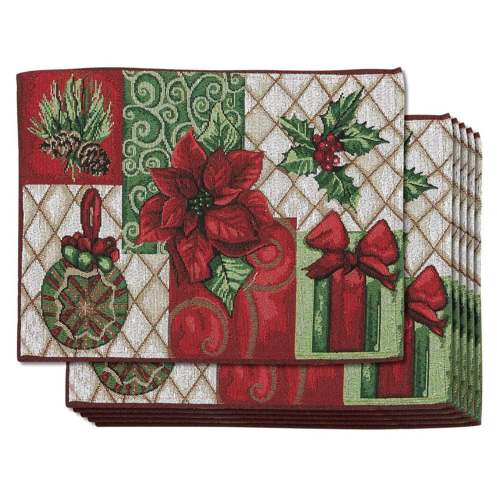 Festive Red and Green Polyester Christmas Placemats Set of 6