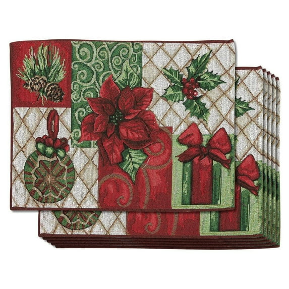 Set of 6 Christmas Dining Table Placemats Cloth Mat for Holiday Party Dinner Decorations, 13.5 x 18.5 in