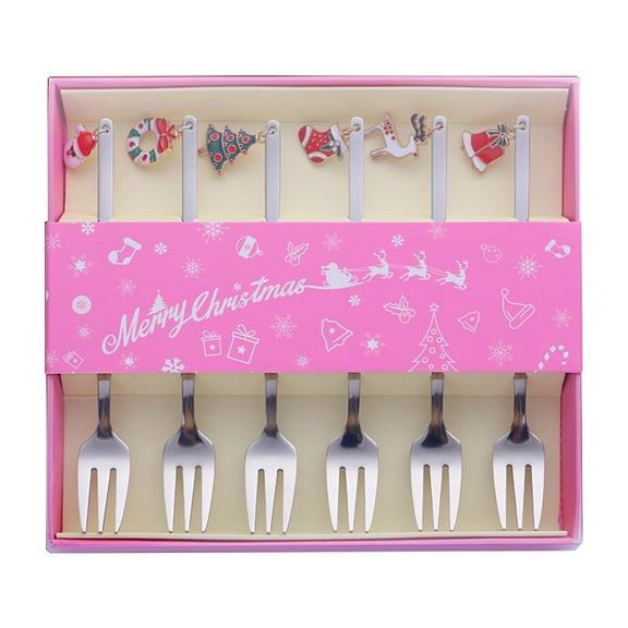 Set of 6 Christmas Stainless Steel Fruit Forks Set Dessert Forks Forks Pick 2 Colors to Choose