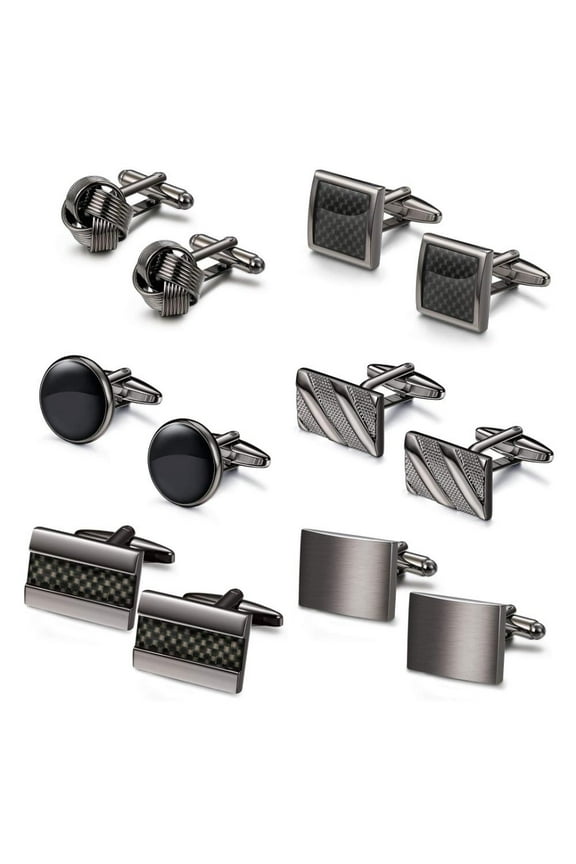 Set of 6 Classic Cufflinks Set for Men Wedding Business Cufflinks Shirt Tux Accessories Father's Day Gift with Box