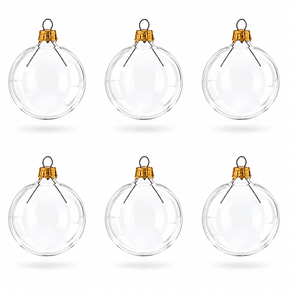 Set of 6 Clear Glass Ball Christmas Ornaments 2.4 Inches