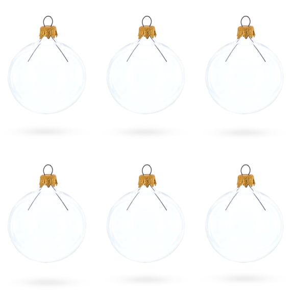 Set of 6 Clear Glass Ball Christmas Ornaments 2.4 Inches