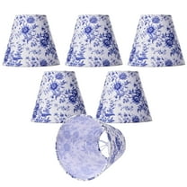 Set of 6 Clip-On Mini Chandelier Lamp Shades, Blue & White Floral Empire Fabric Shades, E12 Candelabra Base for Wall Sconce & Chandelier
