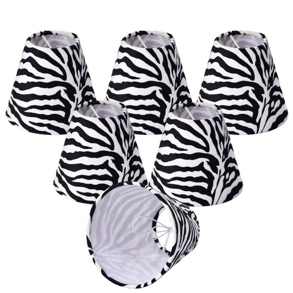 Set of 6 Clip-On Mini Chandelier Lamp Shades, Zebra Print Fabric Empire Shades for E12 Bulbs, Black and White Small Lamp Shade Covers