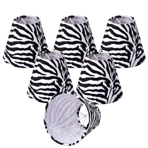 Set of 6 Clip-On Mini Chandelier Lamp Shades, Zebra Print Fabric Empire Shades for E12 Bulbs, Black and White Small Lamp Shade Covers