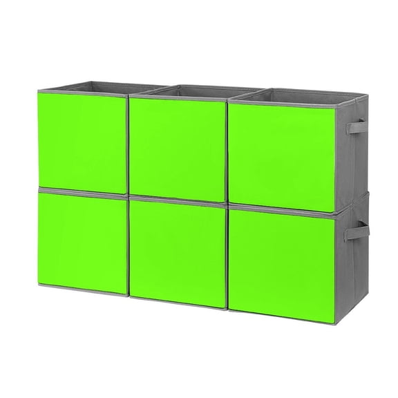 Set of 6 Collapsible Oxford Fabric Storage Cubes with Handles, Foldable Closet Organizer Bins for Clothes, Toys, Shelves, Home & Kitchen Bright Green