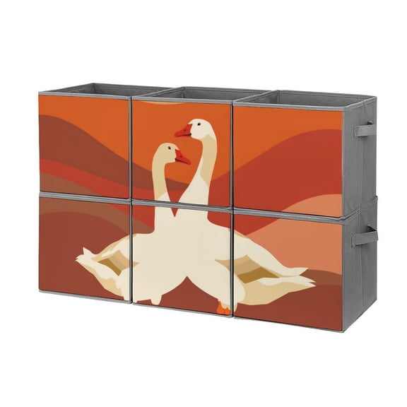 Set of 6 Collapsible Oxford Fabric Storage Cubes with Handles, Foldable Closet Organizer Bins for Clothes, Toys, Shelves, Home & Kitchen Goose Couple