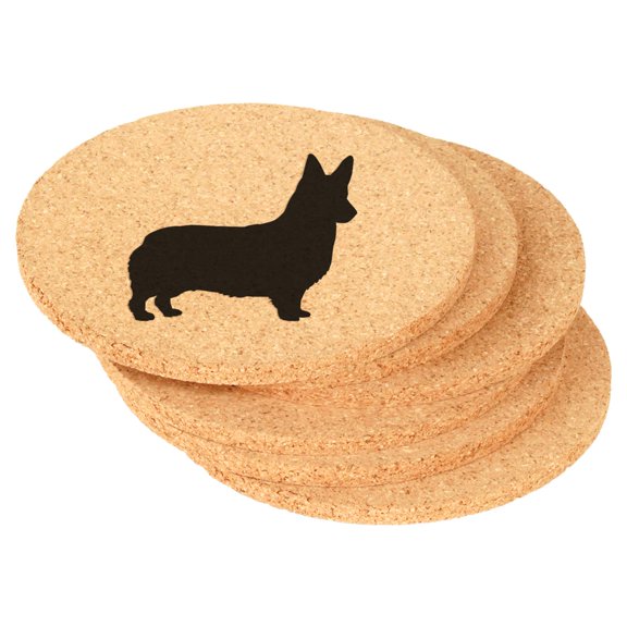 Set of 6 Cork Drink Coasters Corgi