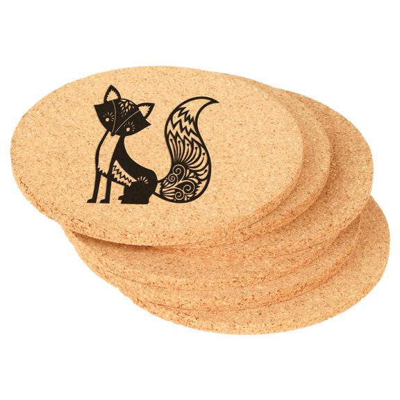 Set of 6 Cork Drink Coasters Fancy Fox