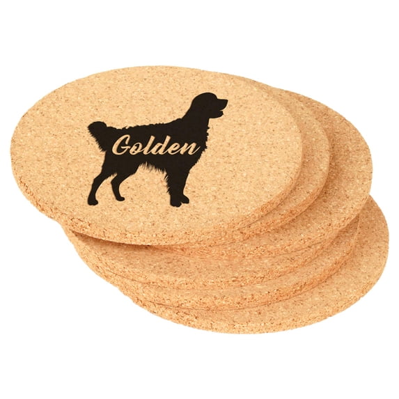 Set of 6 Cork Drink Coasters Golden Retriever 'Golden'