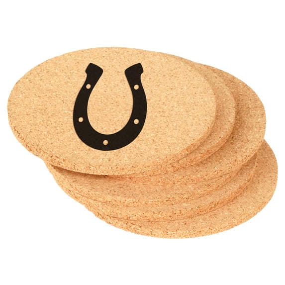 Set of 6 Cork Drink Coasters Horseshoe (Round)