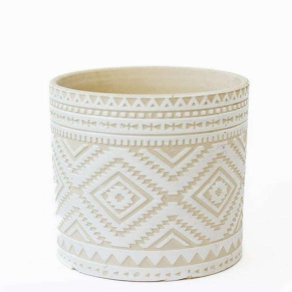 Set of 6 Cream Color With White Aztec Pattern Planter