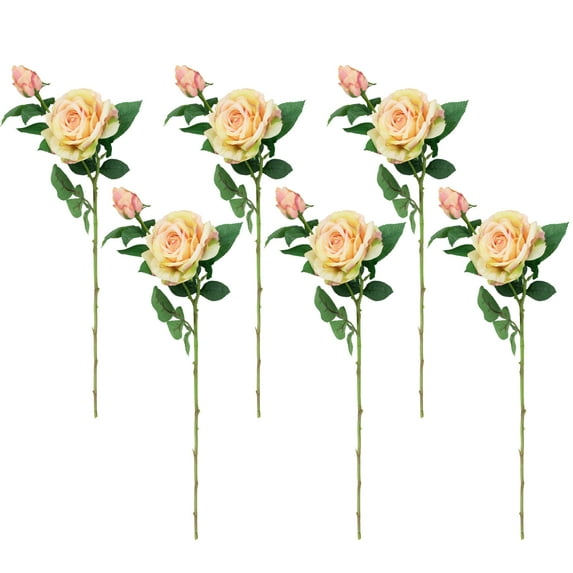 Northlight Real Touch™ Cream and Pink Artificial Rose Stems, Set of 6 - 26"