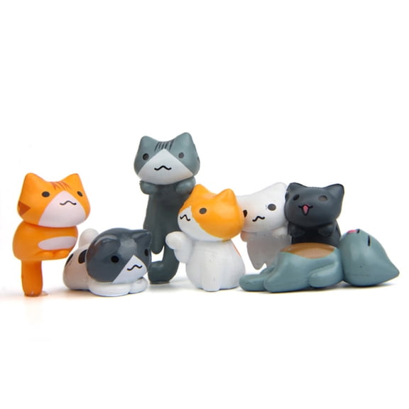 Set of 6 Creative Cats Themed Landscape Decors Miniature Plastic Figurines Indoor Gardening Accessories Ornaments