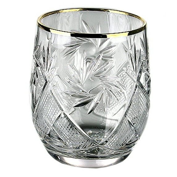 Set of 6 Crystal Cut Beverage Glassware Set - 8 oz, Gold Rim