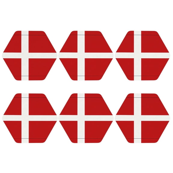 Set of 6 Danish Flag Drink Coasters for Coffee Table Leather Coaster for Decor Housewarming Hexagon