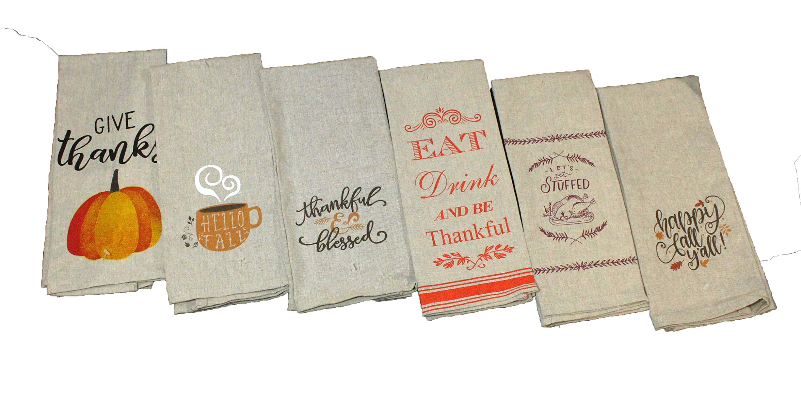 Set of 6 Dark Linen Thanksgiving Kitchen Towels Gift Set Fall Kitchen