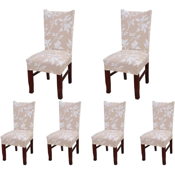 Set of 6 Dining Chair Covers, Stretch Spandex Dining Room Protector Slipcovers (Champagne Shadow)