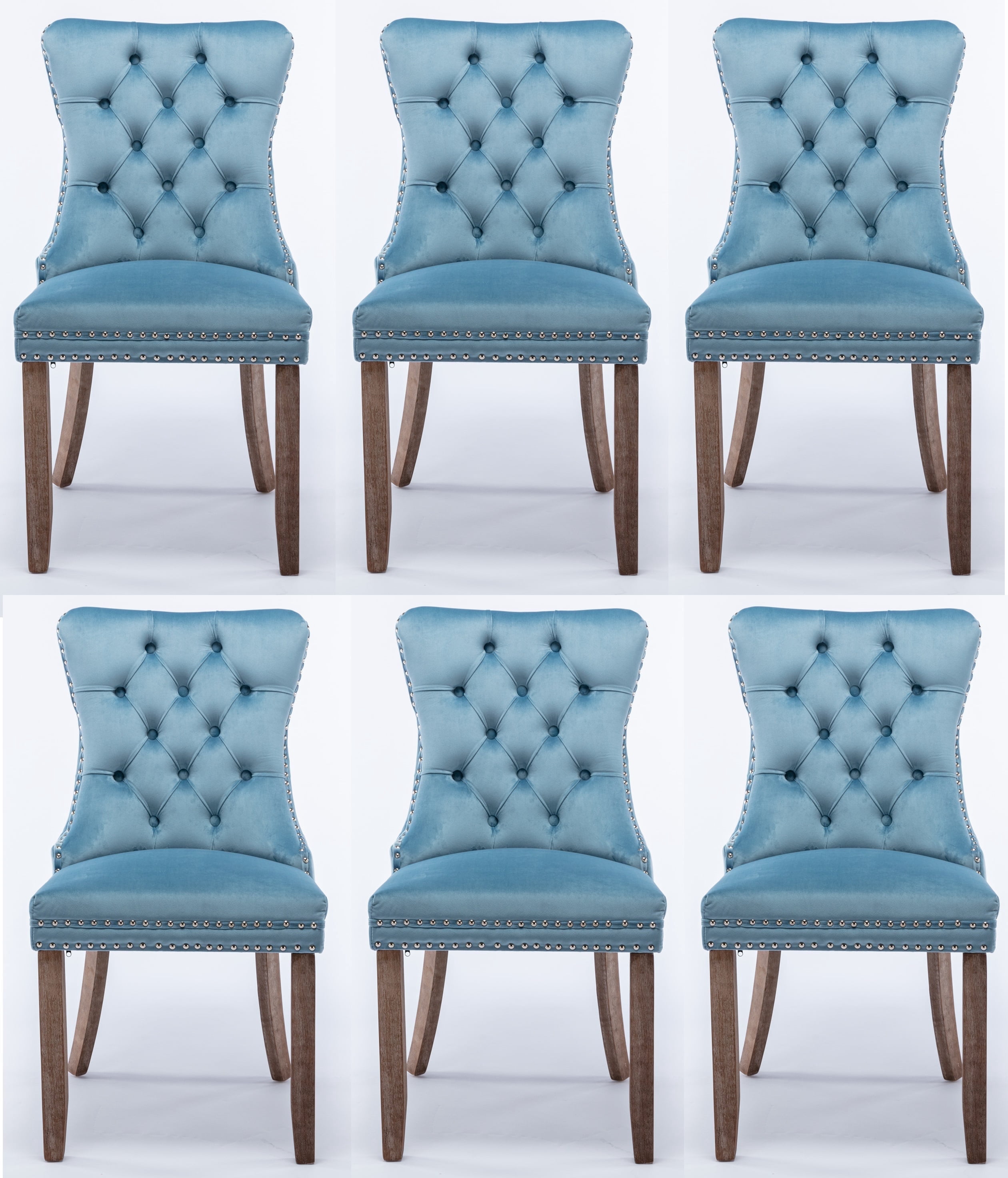 Set of 6 Dining Chairs Leisure Padded Chair, Tufted Solid Wood Velvet Upholstered Dining Chair with Nailhead Trim& Ring Pull for Kitchen, Living Room