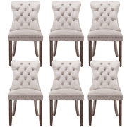Set of 6 Dining Chairs Leisure Padded Chair, Tufted Solid Wood Velvet Upholstered Dining Chair with Nailhead Trim& Ring Pull for Kitchen, Living Room