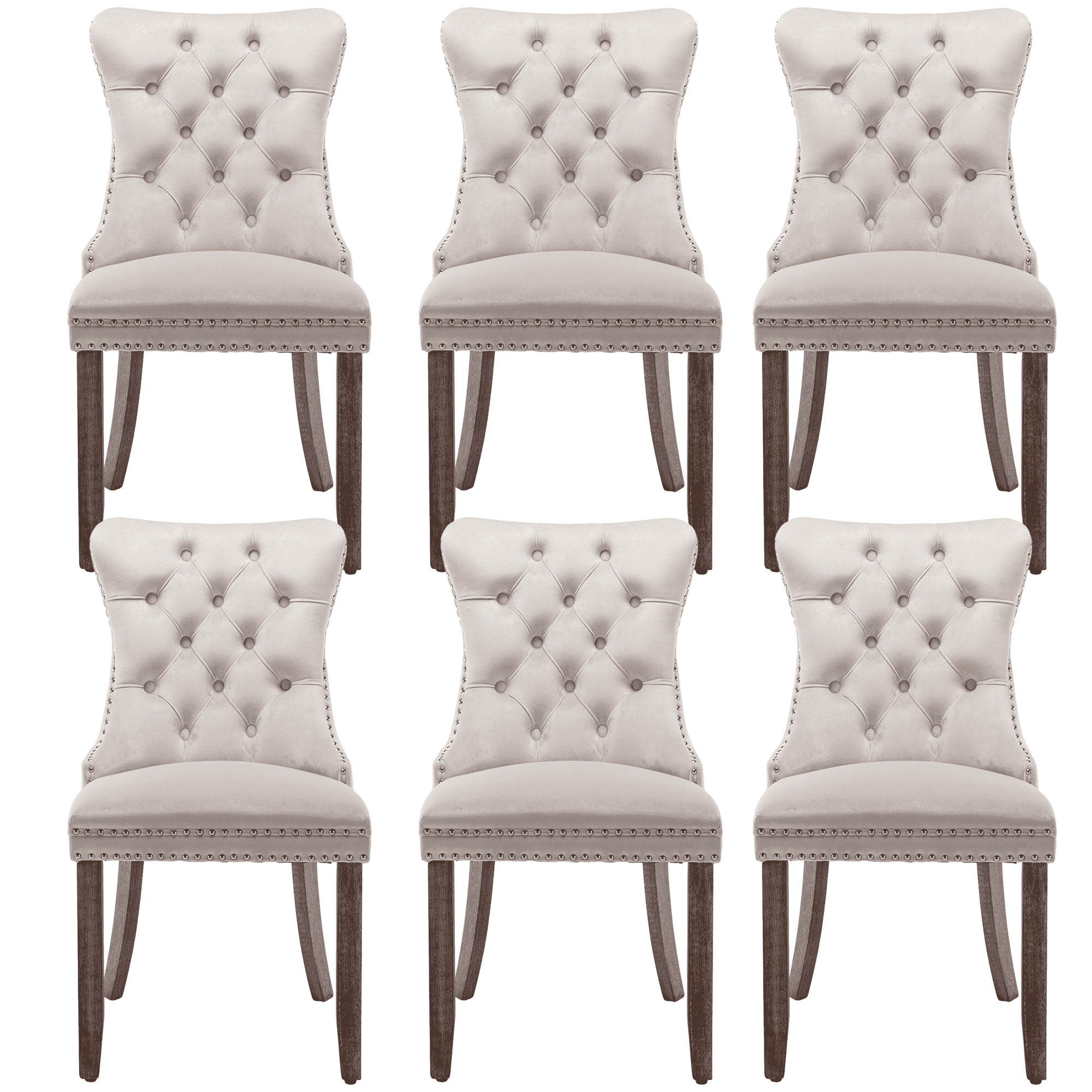 Furnieka Mid Century Modern Velvet Button Tufted Dining Side Chairs, Beige (Set of 6)