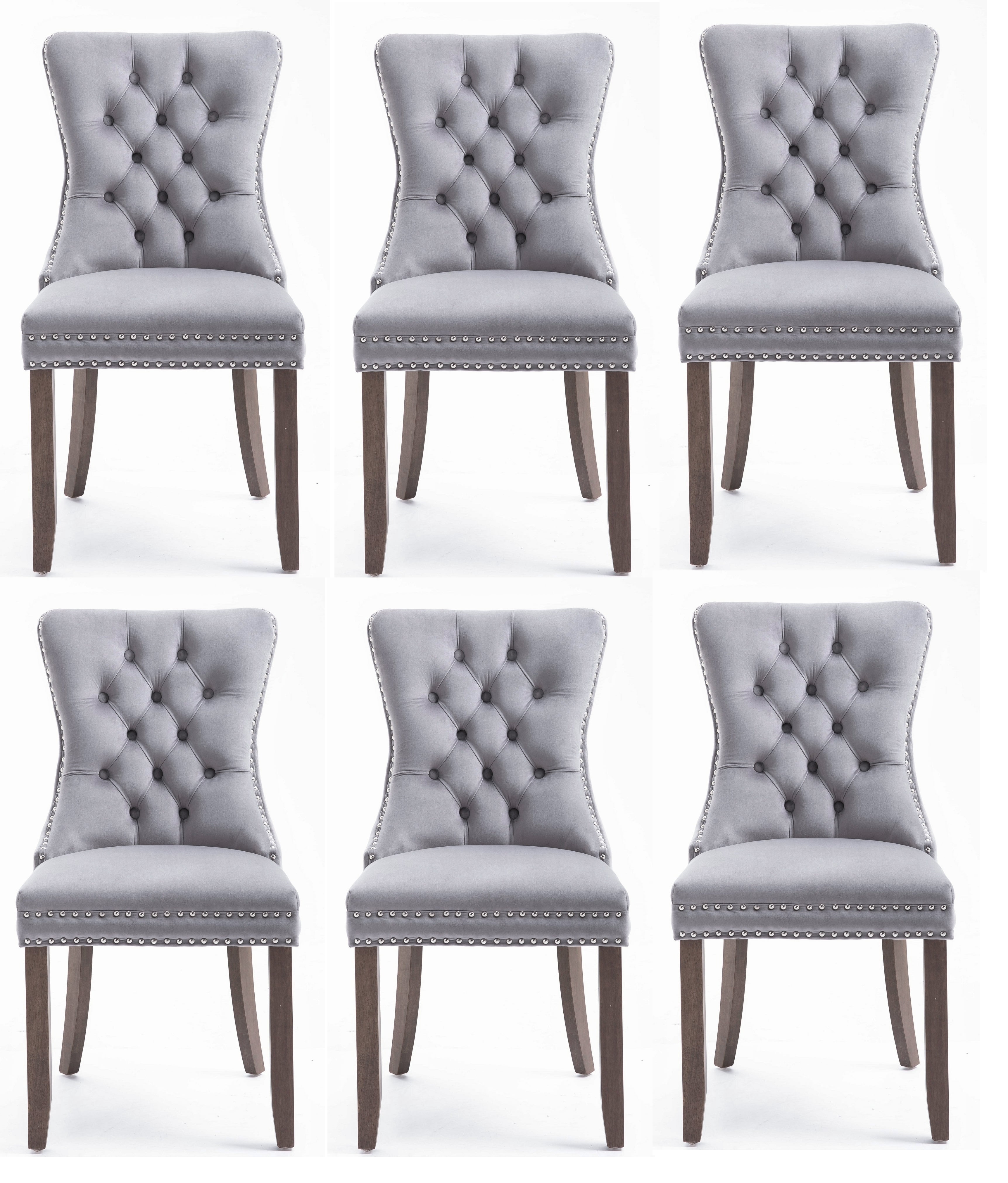 Set of 6 Velvet Upholstered Dining Chairs: Solid Wood, Padded with ...