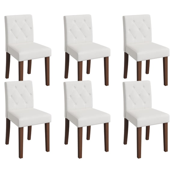 Set of 6 Dining Chairs – Linen Fabric, Tufted High Back, Thickened Seat Cushion, Wood Legs – 300 Lbs, 34.8" H – Kitchen, Dining Room – White, Grey