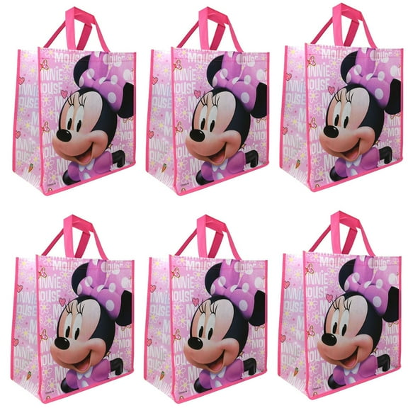 Set of 6 Disney Minnie MouseTote Bags Value Bundle - Minnie Mouse Reusable Large Tote Grocery Bags (Minnie Mouse Storage and Organizing Supplies)