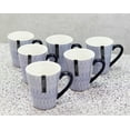 thumbnail image 1 of Set of 6 Eleanor Blue And White Linear Patterns Contemporary Porcelain Mugs 10oz, 1 of 5