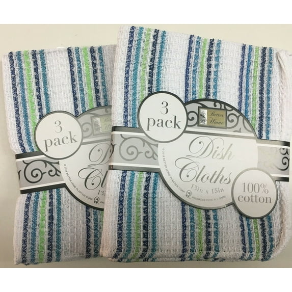 Set of 6 Extra Large Waffle Weave Dish Cloths, Blue/Green