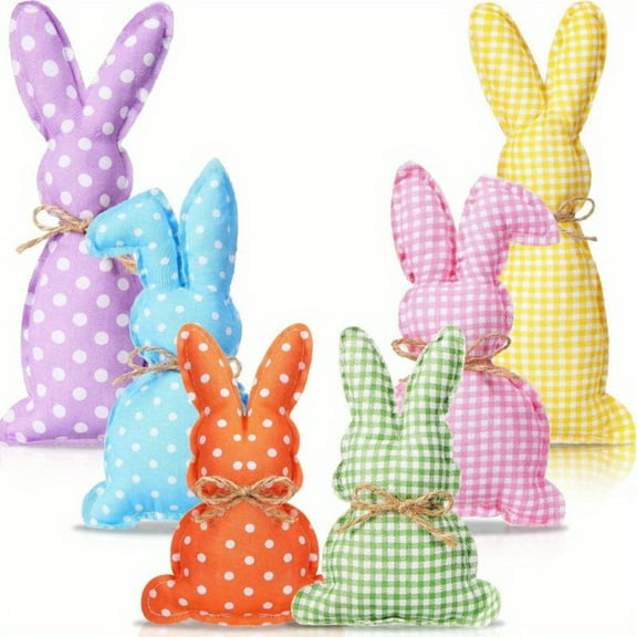 Set of 6 Fabric Easter Bunnies, Assorted Pastel Hanging Rabbit Ornaments for Garland, Party Decor & Spring Home Deco Multicolor