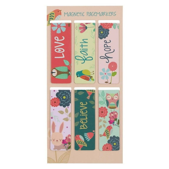 Set of 6 Faith Encouragements Faith Hope Love Believe Vintage Retro Birds/Floral Inspirational Magnetic Bookmark, Size Small 2.3" x .75"