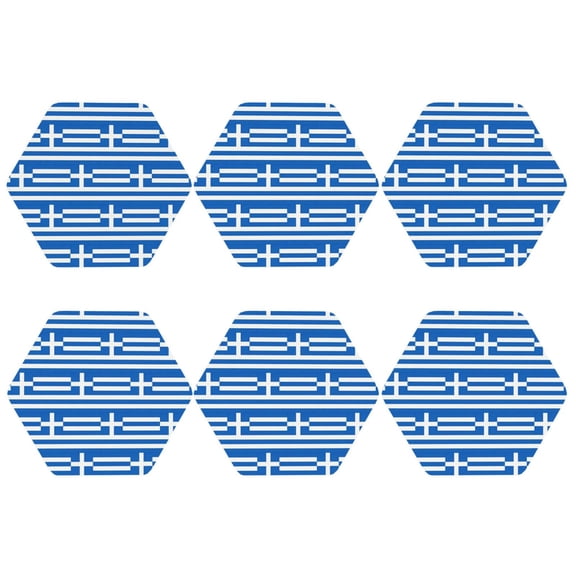 Set of 6 Flag Of Greece Drink Coasters for Coffee Table Leather Coaster for Decor Housewarming Hexagon