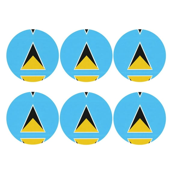 Set of 6 Flag Of Saint Lucia Drink Coasters for Coffee Table Leather Coaster for Decor Housewarming Round Shape