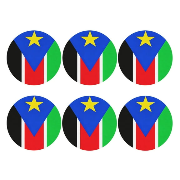 Set of 6 Flag Of South Sudan Drink Coasters for Coffee Table Leather Coaster for Decor Housewarming Round Shape