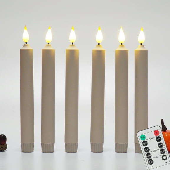 Set of 6 Flameless LED Battery Operated Taper Candles w/Remote Flickering Flame