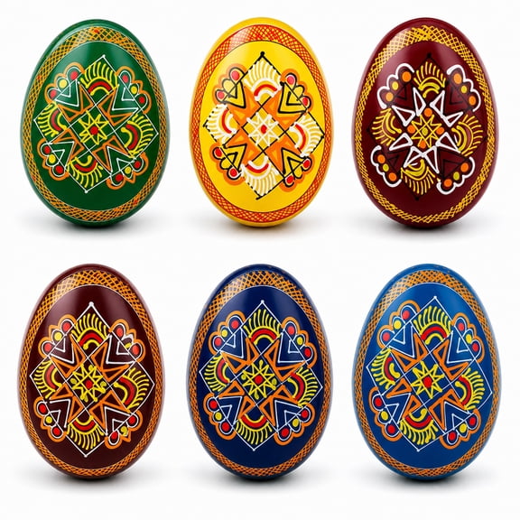 Set of 6 Folk Art Patterns Wooden Ukrainian Easter Eggs 2.5 Inches