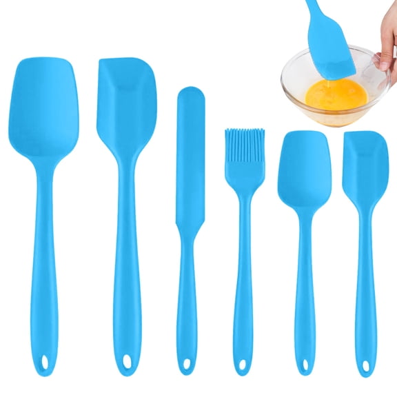 Set of 6, Food Grade Silicone Spatulas, Rubber Spatulas Heat Resistant, Seamless One Piece Design - blue