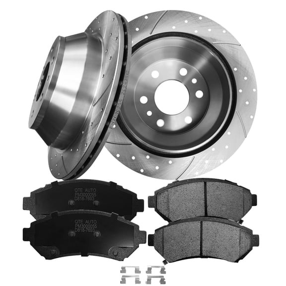Set of 6 Front 303mm Drilled Slotted Brake Disc Rotors-Ceramic Brake Pad Kit For 1997-2005 Cadillac Deville
