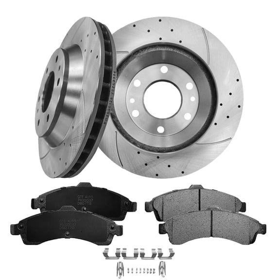 Set of 6 Front 305mm Drilled Slotted Brake Disc Rotors-Ceramic Brake Pad Kit For 2005 Isuzu Ascender