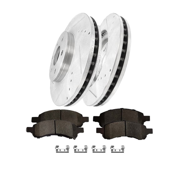 Set of 6 Front 325mm Drilled Slotted Brake Disc Rotors-Ceramic Brake Pad Kit For 2009-2017 Chevrolet Traverse