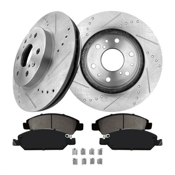 Set of 6 Front 330mm Drilled Slotted Brake Disc Rotors-Ceramic Brake Pad Kit For 2014 Chevrolet Express 1500