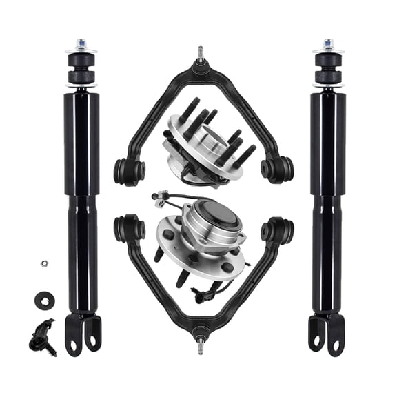 Set of 6 Front Upper Control Arm Ball Joint-Wheel Hub Bearing Assembly-Shock Absorber For 2000-2006 GMC Yukon XL 1500 RWD Exc. Z55 Autoride Susp.