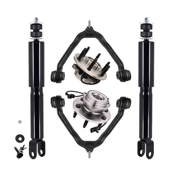 Set of 6 Front Upper Control Arm Ball Joint-Wheel Hub Bearing Assembly-Shock Absorber For 2000-2006 GMC Yukon XL 1500 Exc. Z55 Autoride Susp.