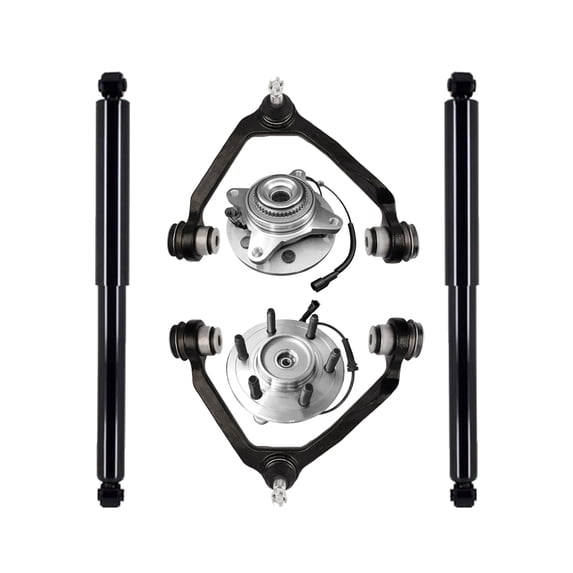 Set of 6 Front Upper Control Arm Ball Joint-Wheel Hub Bearing Assembly-Shock Absorber For 2004 Ford F-150 Heritage Monotube Performance Upgrade