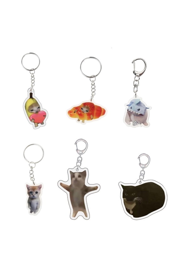 6 Pieces Cat Comedy Accessories Creative Cat Chain Cat Joke Ornaments Funny Decorative Items Keyring